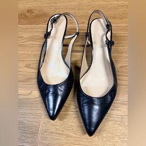 Cole Haan Black Leather Slingback Heels 6.5 Pointed Toe Kitten Heel